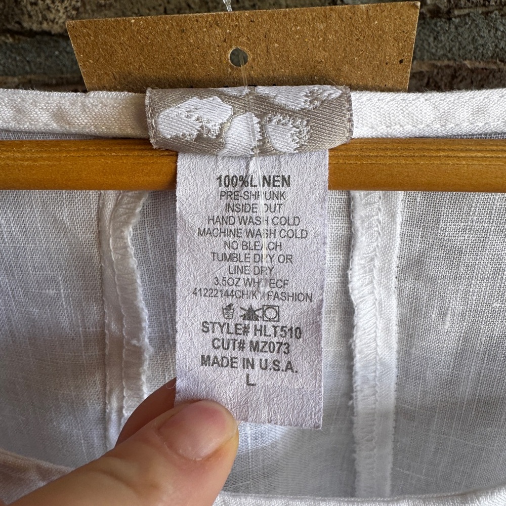 Match Point La Fixsun 100% Linen White Ruffle Hem Tunic Top L Lagenlook Made USA - Picture 3 of 11